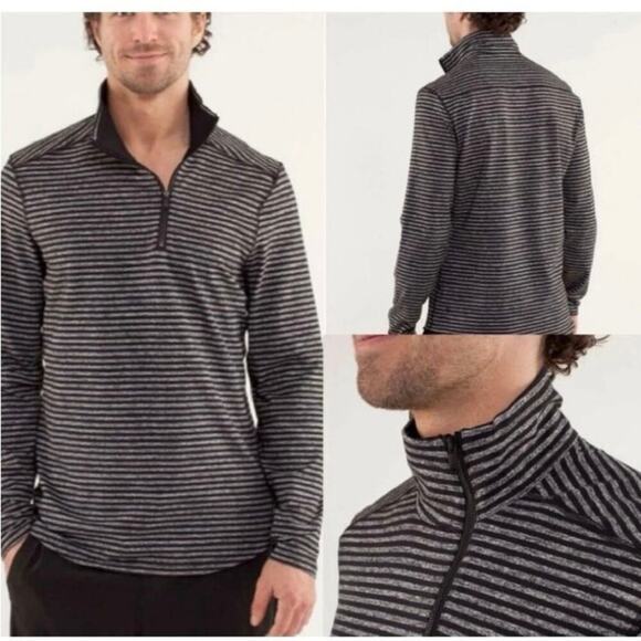 Lululemon Mens Sz M Studio Half Zip Jacket Classic Stripe Heathered Black Grey - Picture 1 of 16